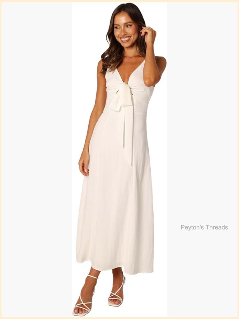 Midi A-Line Dress With Cutout Detail And Tie Front, V-Neck, Sleeveless,